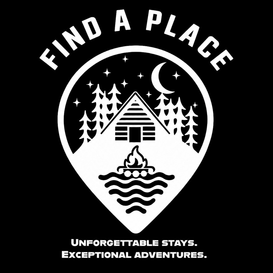 Find A Place cabin, campfire and water mark